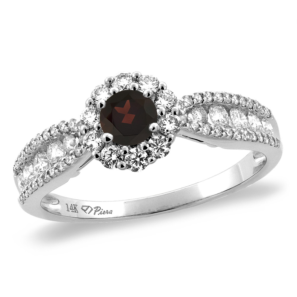 14K White/Yellow Gold Natural Garnet Halo Engagement Ring Round 4 mm, sizes 5 -10