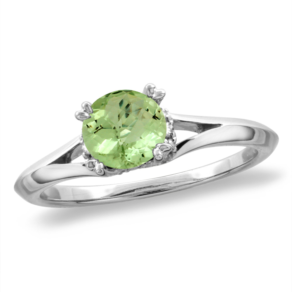 14K White/Yellow Gold Diamond Natural Peridot Solitaire Engagement Ring Round 6 mm, sz 5-10