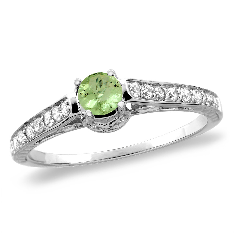 14K White/Yellow Gold Diamond Natural Peridot Engagement Ring Round 5 mm, sizes 5-10