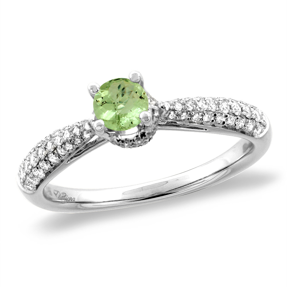 14K White/Yellow Gold Diamond Natural Peridot Engagement Ring Round 5 mm, sizes 5-10