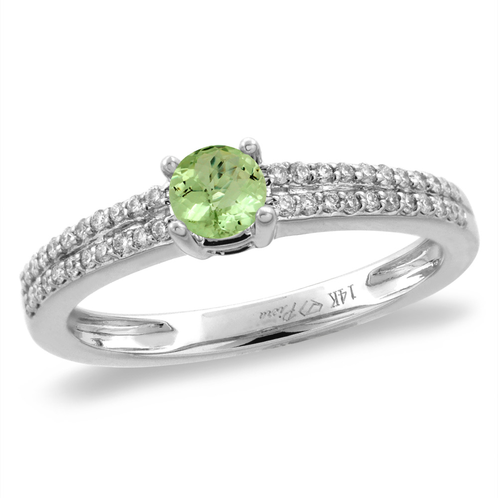 14K White/Yellow Gold Diamond Natural Peridot Engagement Ring Round 5 mm, sizes 5-10