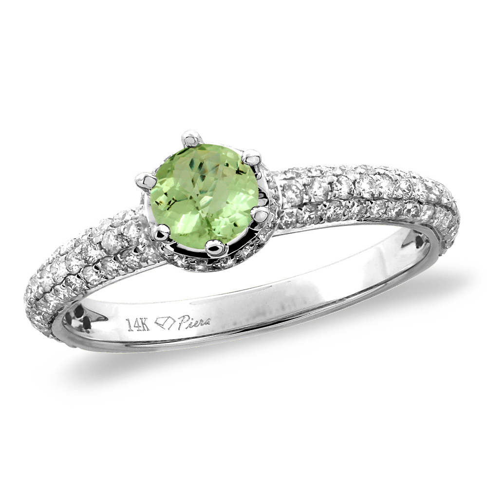 14K White/Yellow Gold Diamond Natural Peridot Engagement Ring Round 5 mm, sizes 5-10