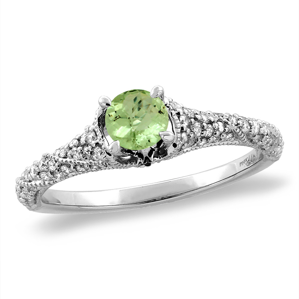 14K White/Yellow Gold Diamond Natural Peridot Engagement Ring Round 4 mm, sizes 5 -10