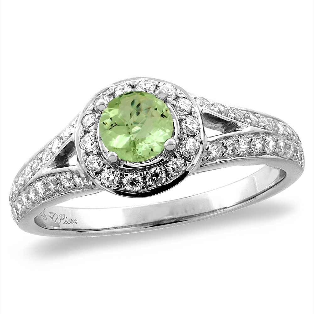 14K White/Yellow Gold Diamond Natural Peridot Halo Engagement Ring Round 4 mm, sizes 5 -10