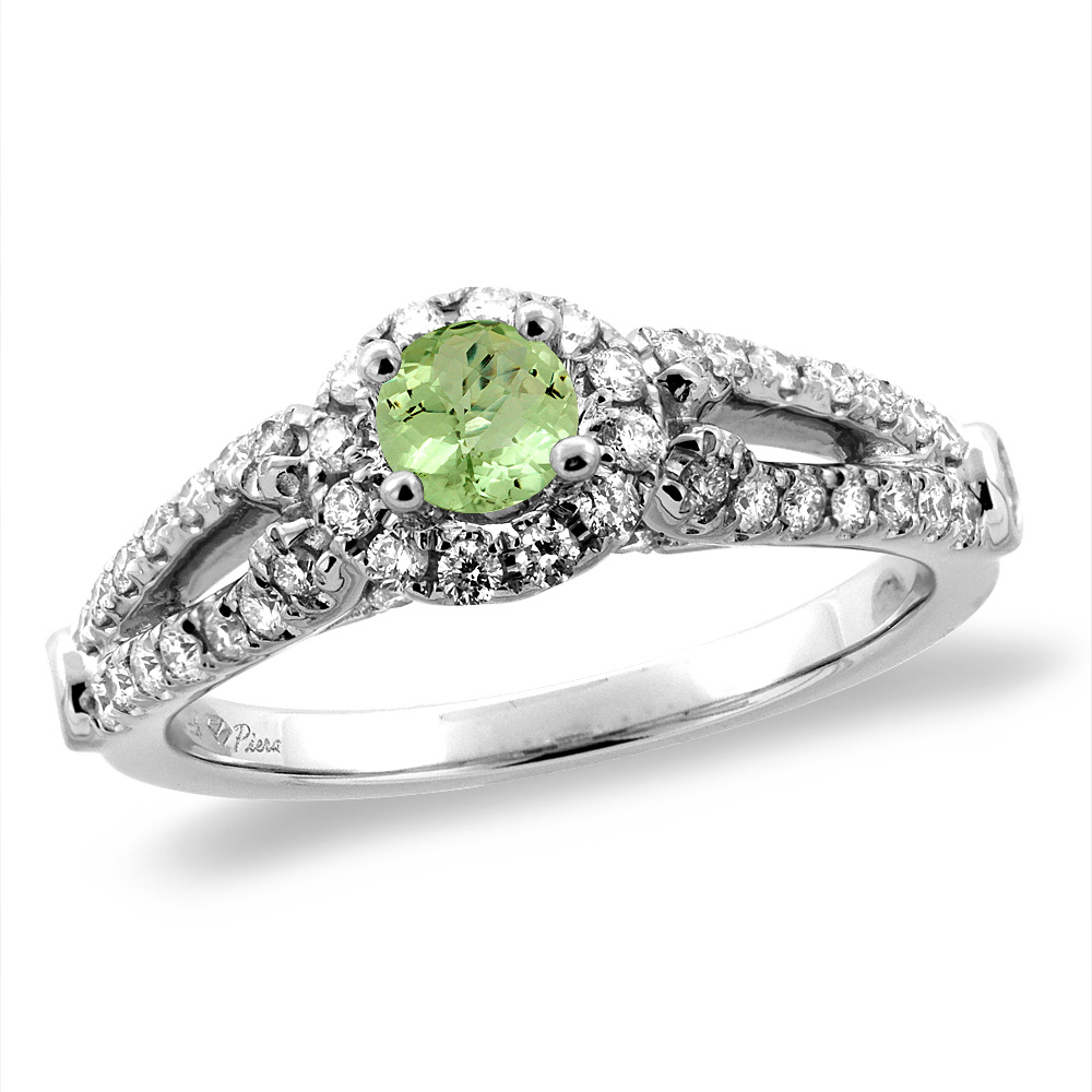 14K White/Yellow Gold Diamond Natural Peridot Halo Engagement Ring Round 4 mm, sizes 5 -10