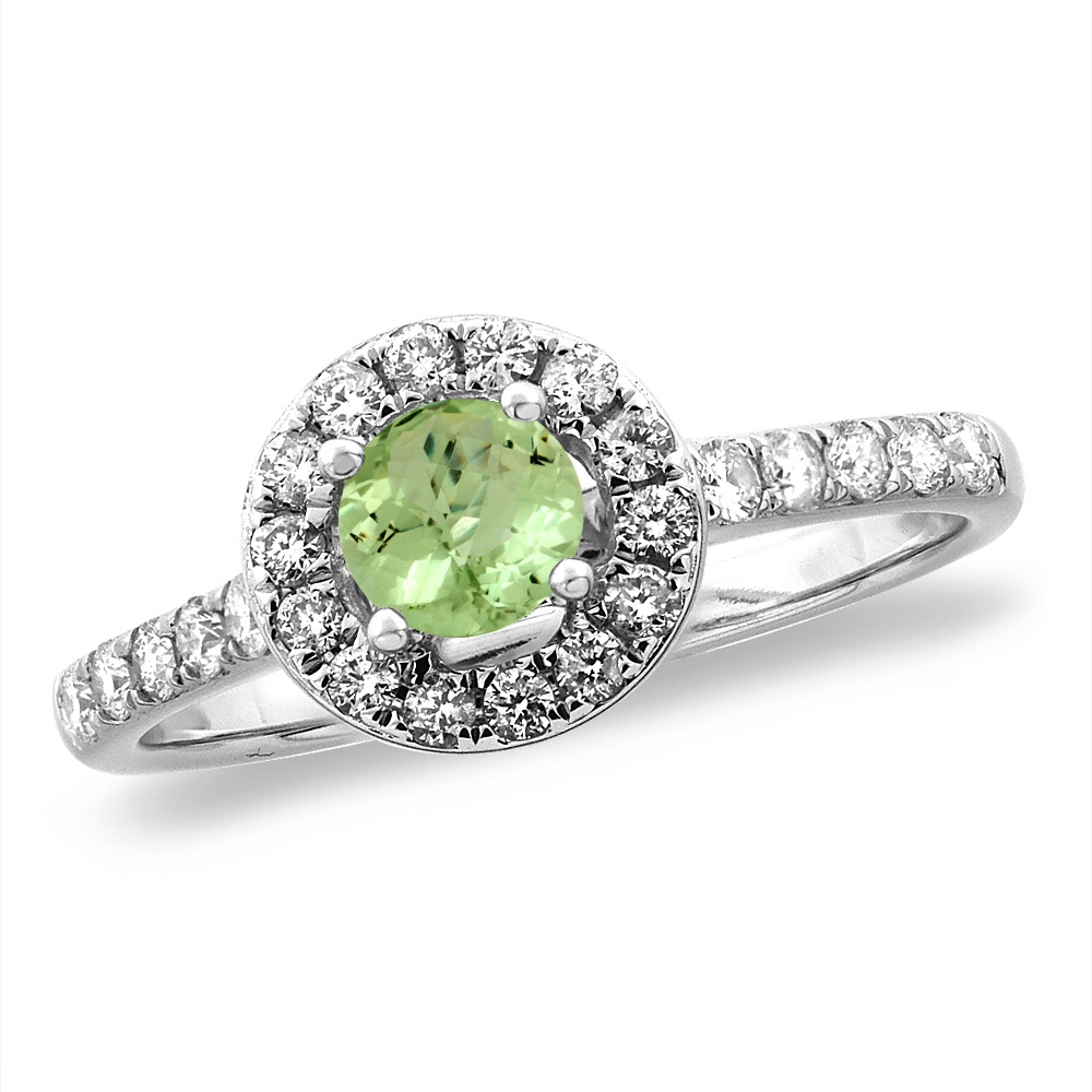 14K White/Yellow Gold Diamond Natural Peridot Halo Engagement Ring Round 4 mm, sizes 5 -10