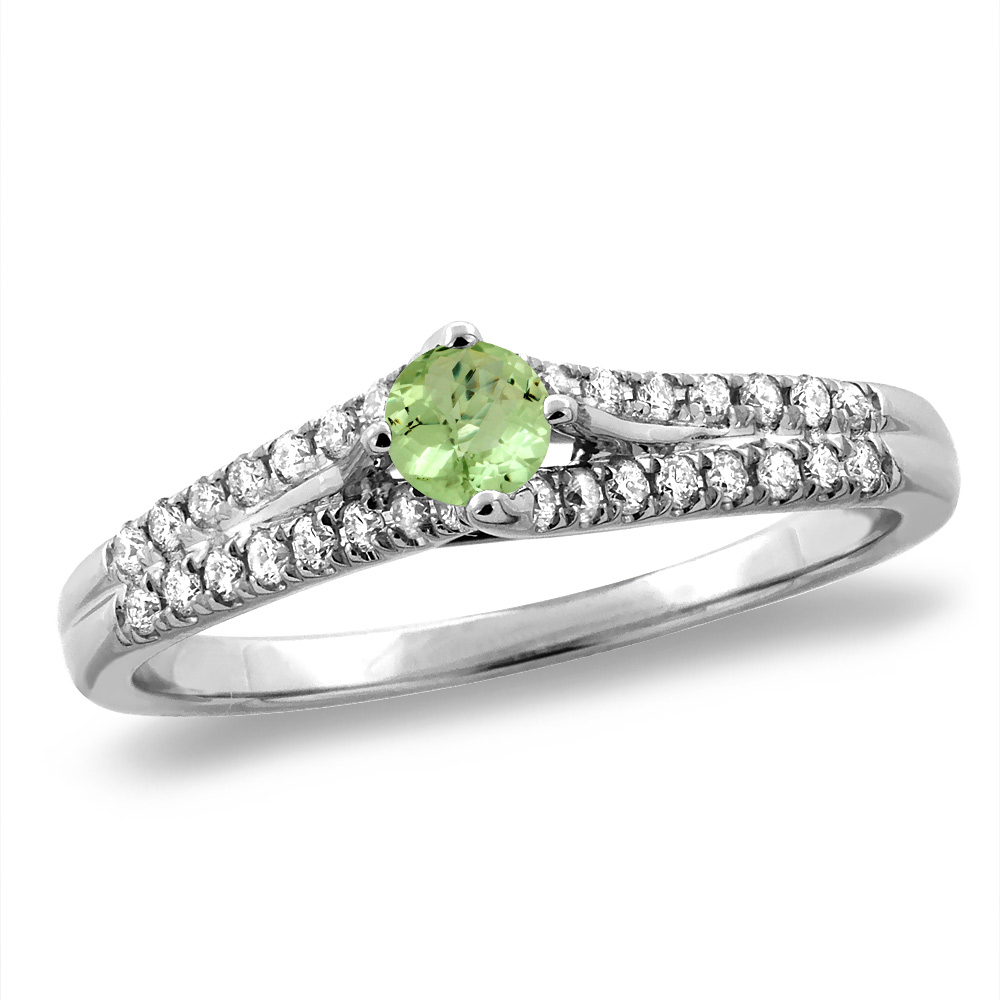 14K White/Yellow Gold Natural Peridot Engagement Ring Round 4 mm, sizes 5 -10