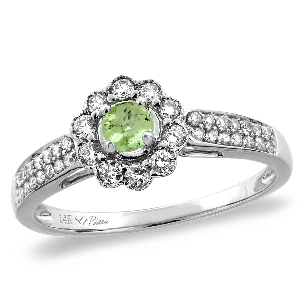 14K White/Yellow Gold Natural Peridot Engagement Ring Round 4 mm, sizes 5 -10