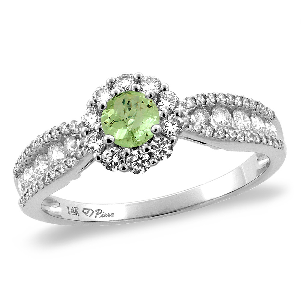 14K White/Yellow Gold Natural Peridot Halo Engagement Ring Round 4 mm, sizes 5 -10