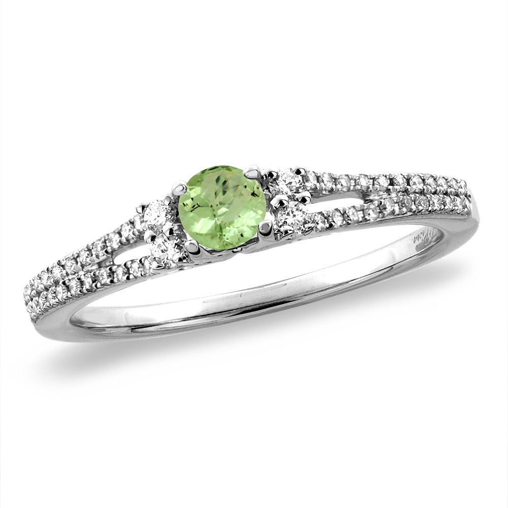 14K White/Yellow Gold Natural Peridot Engagement Ring Round 4 mm, sizes 5 -10