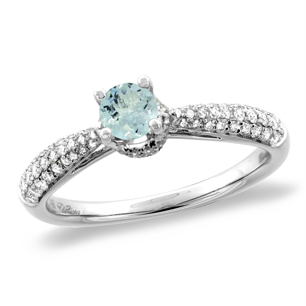 14K White/Yellow Gold Diamond Natural Aquamarine Engagement Ring Round 5 mm, sizes 5-10