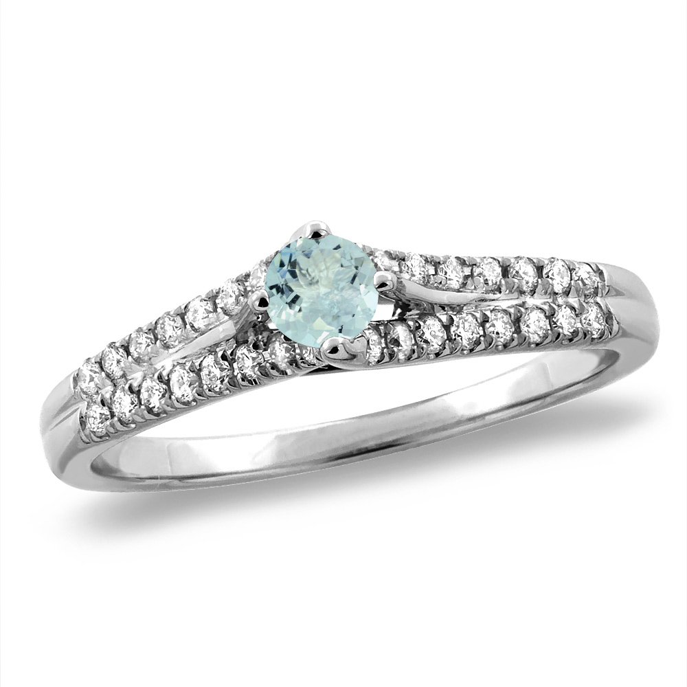 14K White/Yellow Gold Natural Aquamarine Engagement Ring Round 4 mm, sizes 5 -10