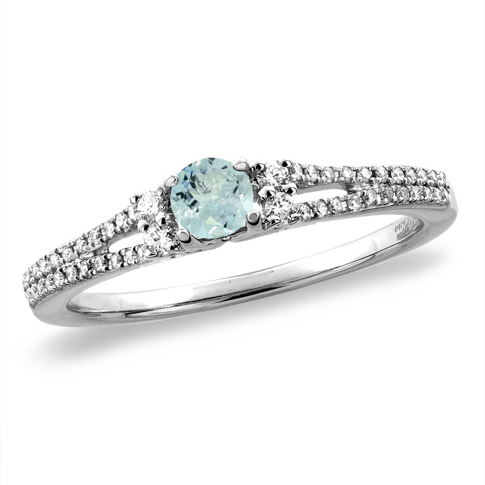 14K White/Yellow Gold Natural Aquamarine Engagement Ring Round 4 mm, sizes 5 -10