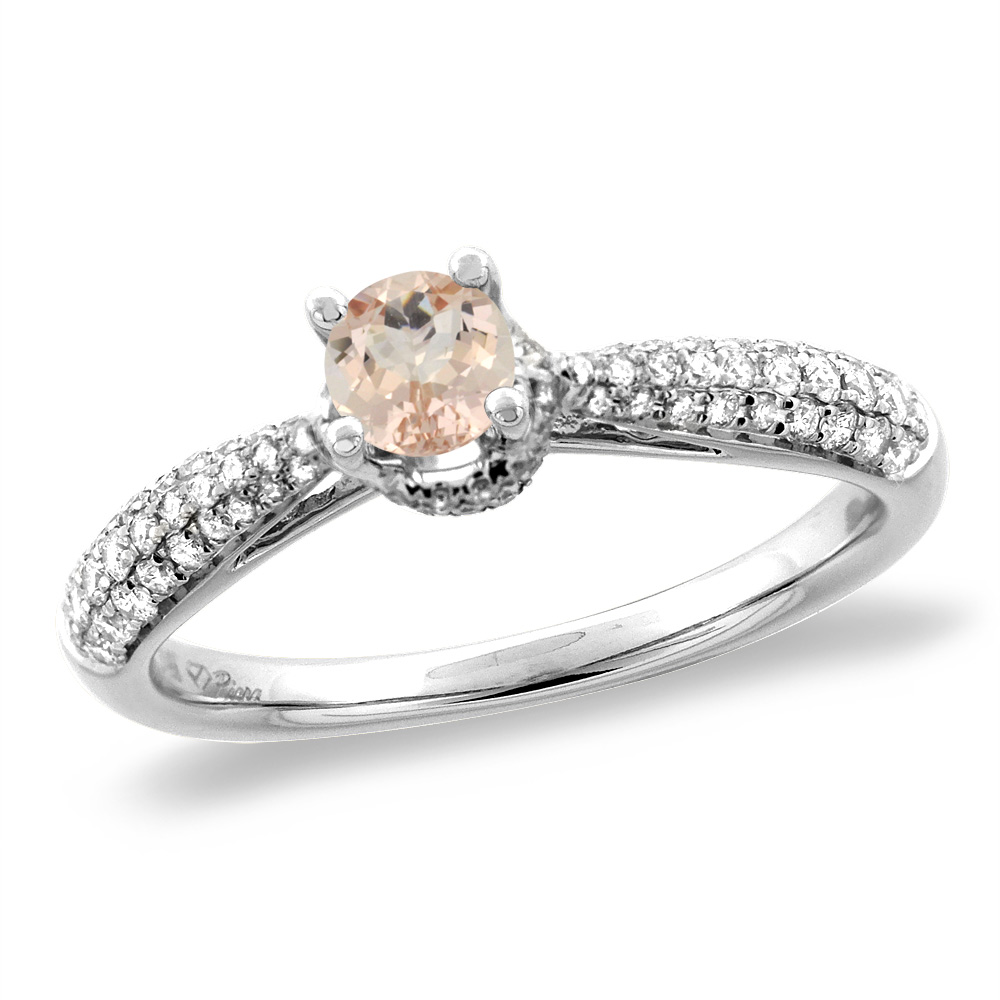 14K White/Yellow Gold Diamond Natural Morganite Engagement Ring Round 5 mm, sizes 5-10