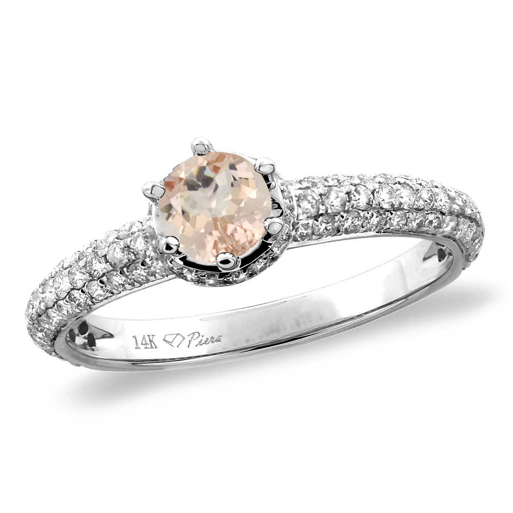 14K White/Yellow Gold Diamond Natural Morganite Engagement Ring Round 5 mm, sizes 5-10