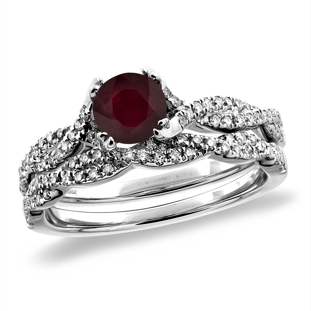 14K White/Yellow Gold Diamond Enhanced Genuine Ruby 2pc Infinity Engagement Ring Set Round 5 mm, size 5-10
