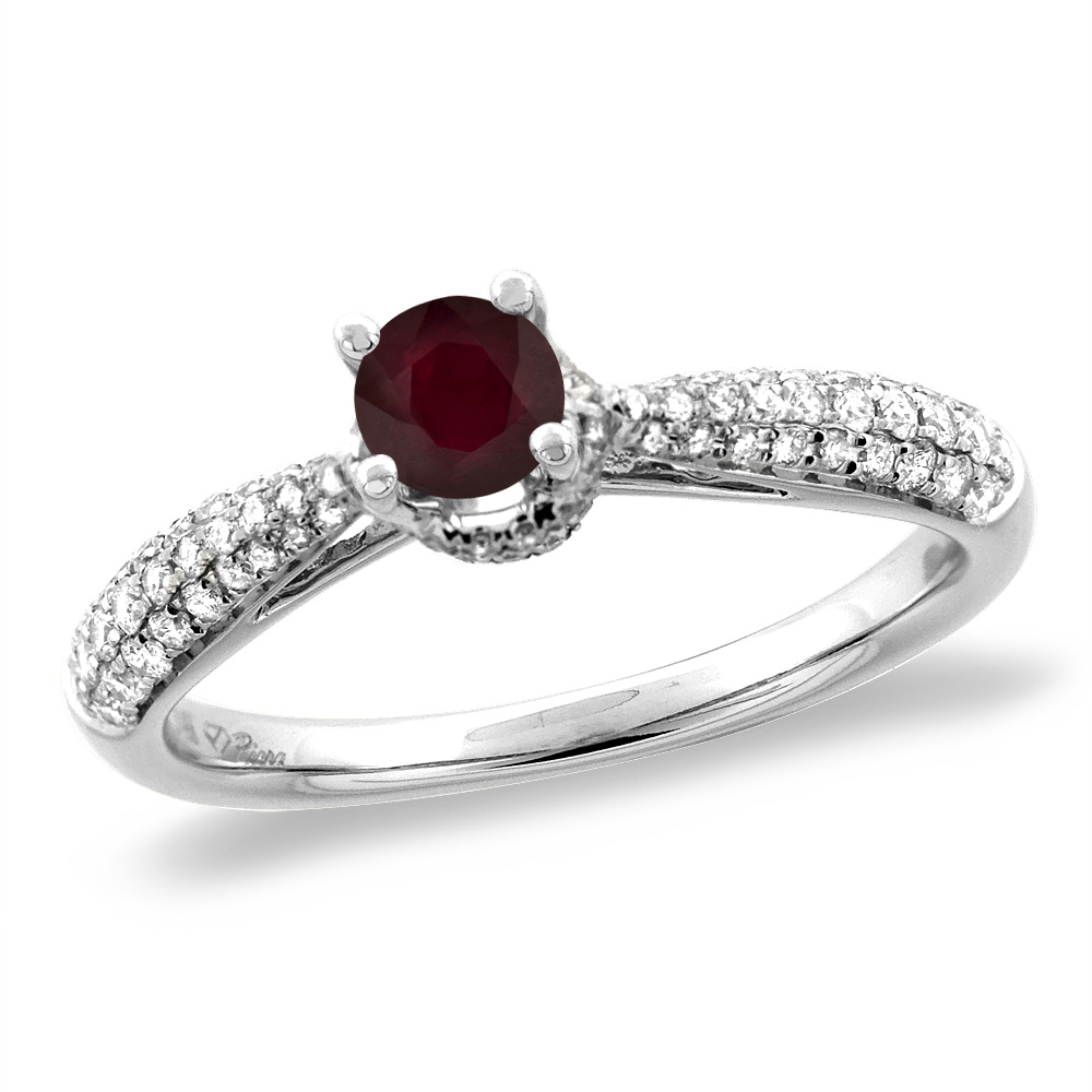 14K White/Yellow Gold Diamond Enhanced Genuine Ruby Engagement Ring Round 5 mm, size 5-10