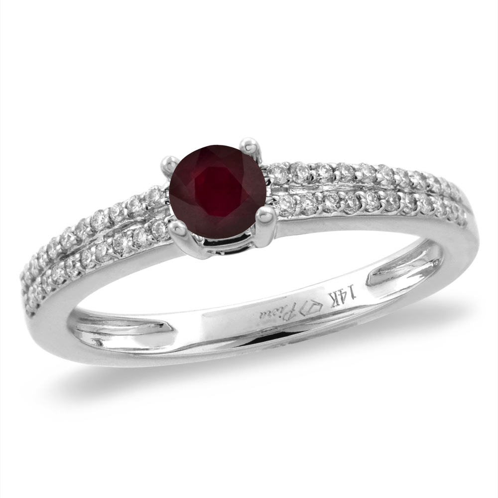 14K White/Yellow Gold Diamond Enhanced Genuine Ruby Engagement Ring Round 5 mm, size 5-10