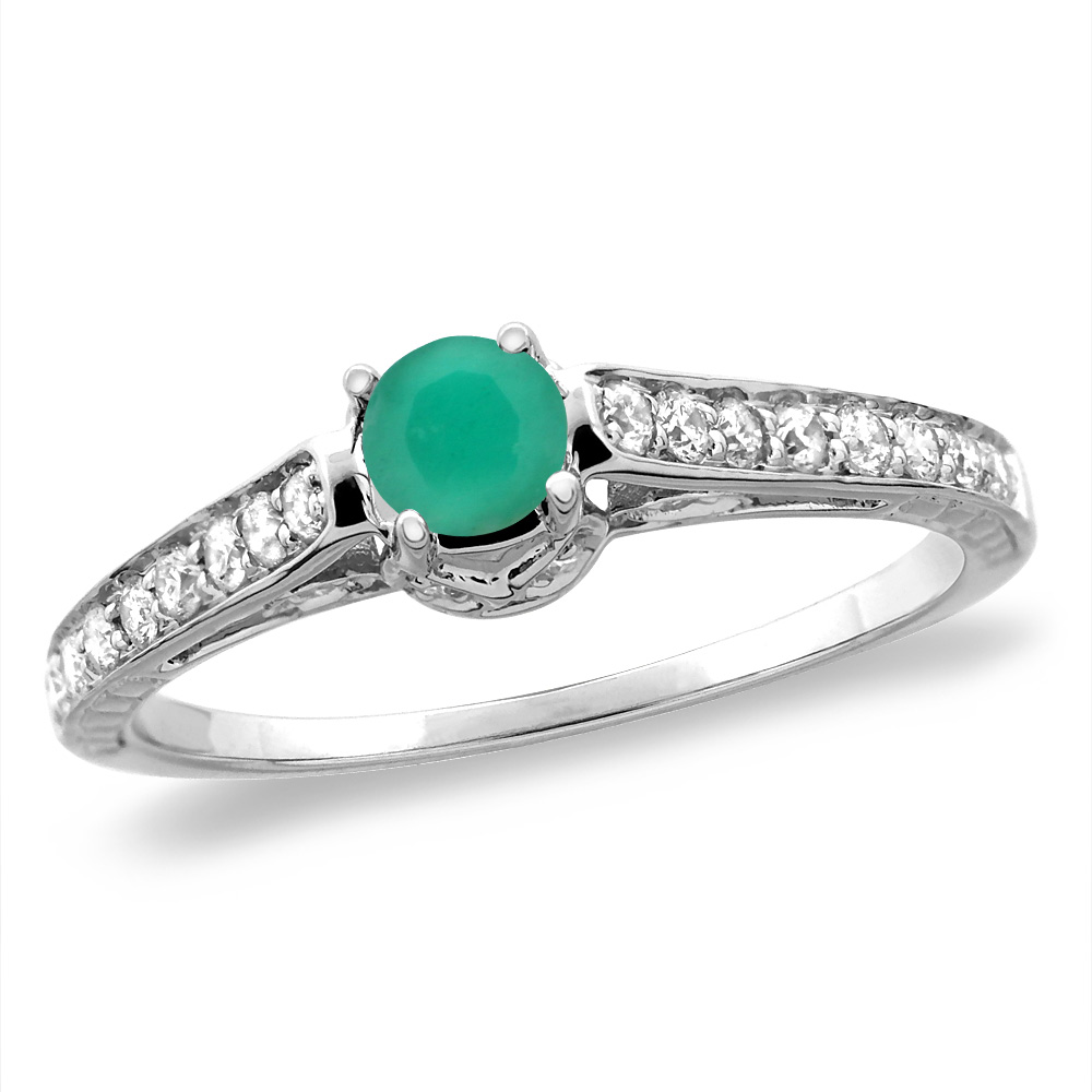 14K White/Yellow Gold Diamond Natural Emerald Engagement Ring Round 5 mm, sizes 5-10