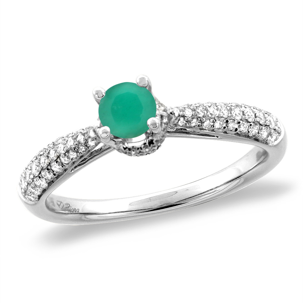 14K White/Yellow Gold Diamond Natural Emerald Engagement Ring Round 5 mm, sizes 5-10