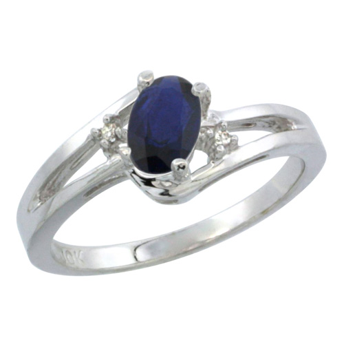 14k White Gold Ladies Natural Blue Sapphire Ring oval 6x4 Stone Diamond Accent, sizes 5-10