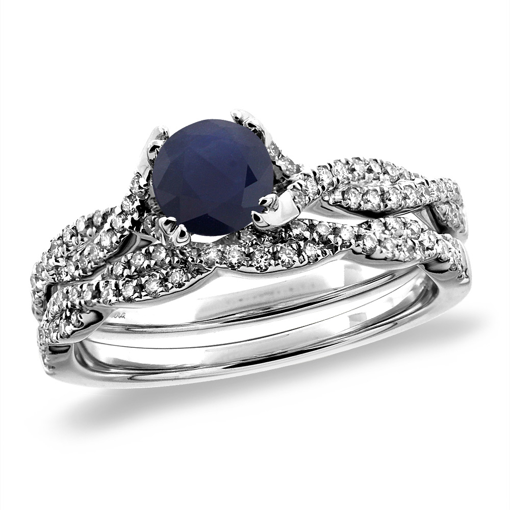14K White/Yellow Gold Diamond Natural Blue Sapphire 2pc Infinity Engagement Ring Set Round 5 mm, size 5-10