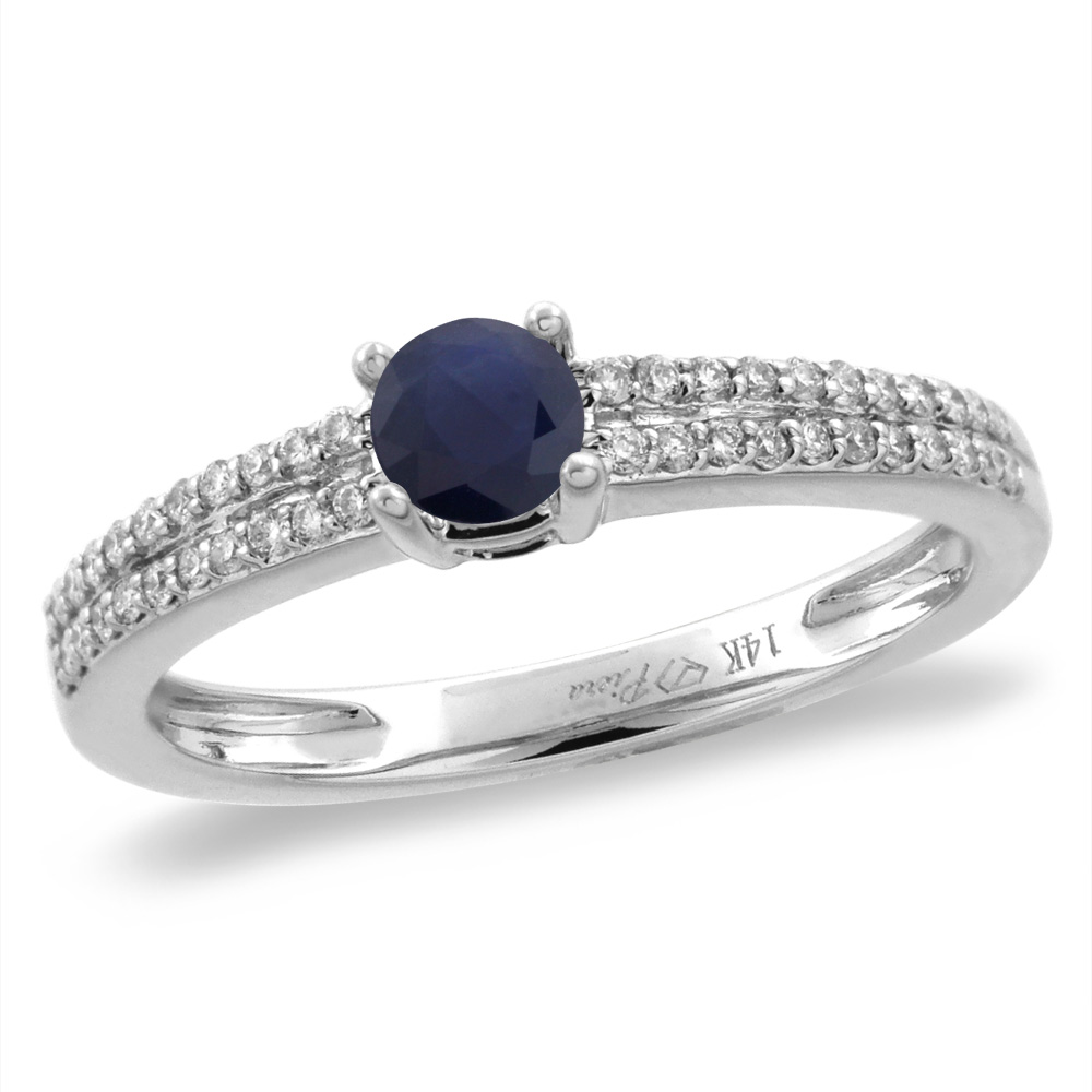 14K White/Yellow Gold Diamond Natural Blue Sapphire Engagement Ring Round 5 mm, size 5-10