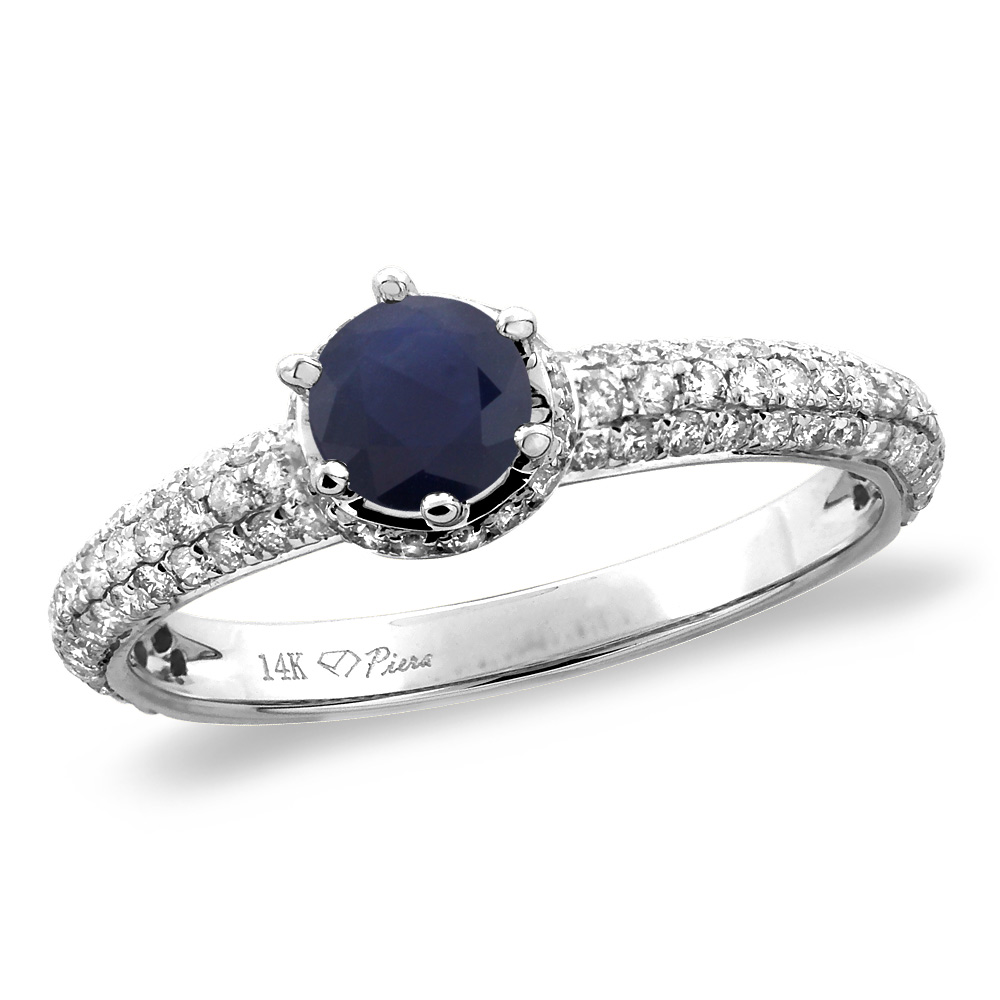 14K White/Yellow Gold Diamond Natural Blue Sapphire Engagement Ring Round 5 mm, size 5-10