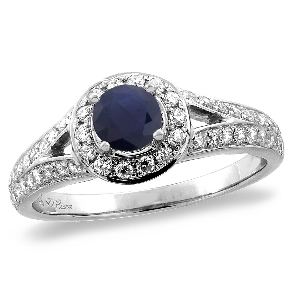 14K White/Yellow Gold Diamond Natural Blue Sapphire Halo Engagement Ring Round 4 mm, sizes 5 -10