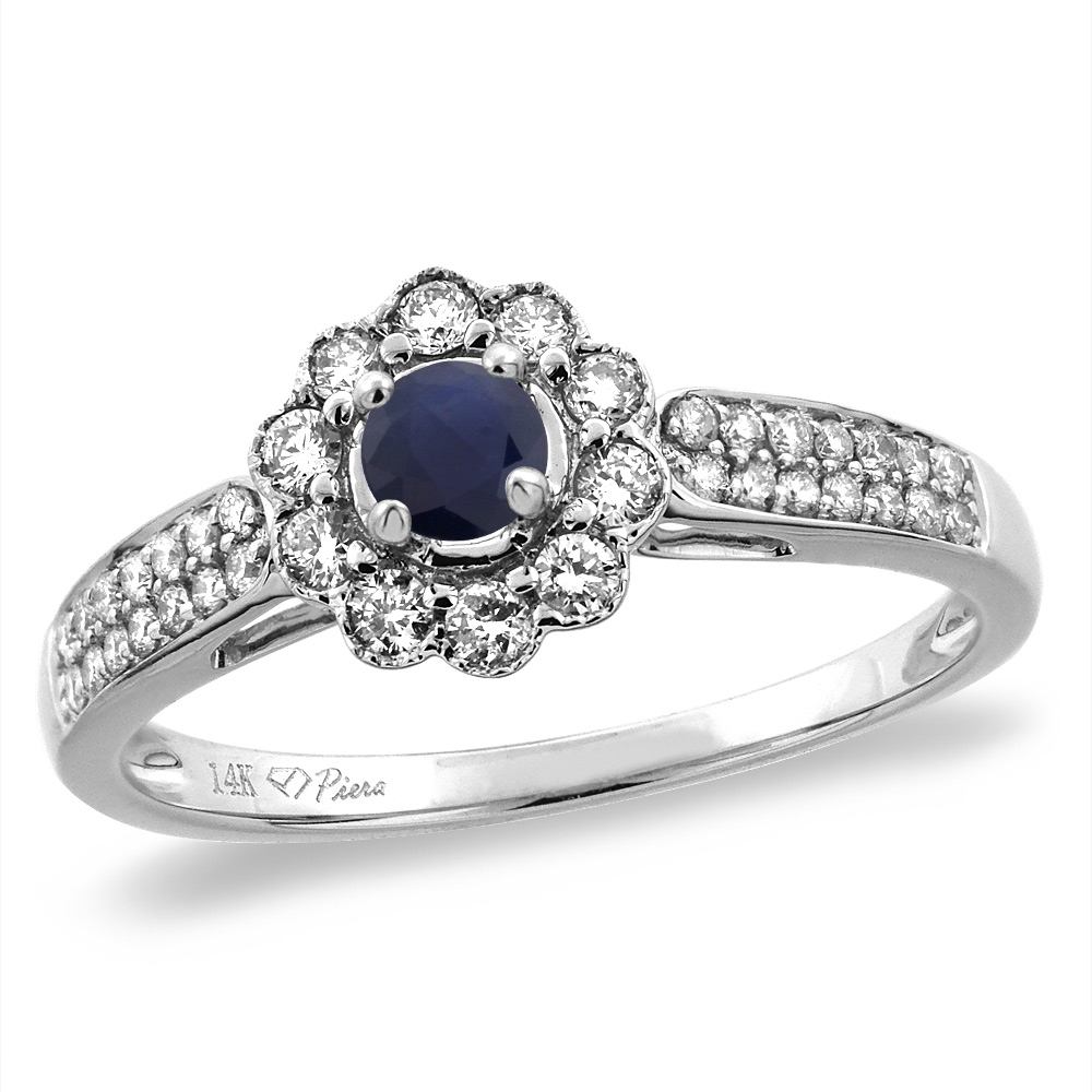14K White/Yellow Gold Natural Blue Sapphire Engagement Ring Round 4 mm, sizes 5 -10