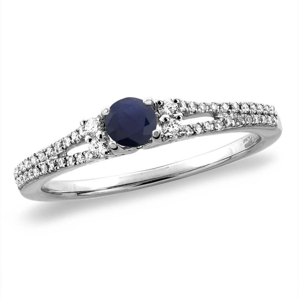 14K White/Yellow Gold Natural Blue Sapphire Engagement Ring Round 4 mm, sizes 5 -10