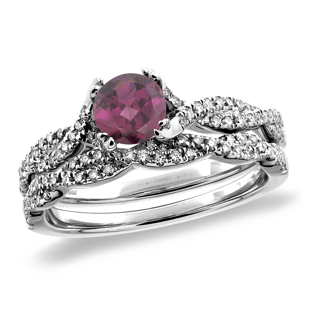 14K White/Yellow Gold Diamond Natural Rodolite 2pc Infinity Engagement Ring Set Round 5 mm, sizes 5-10