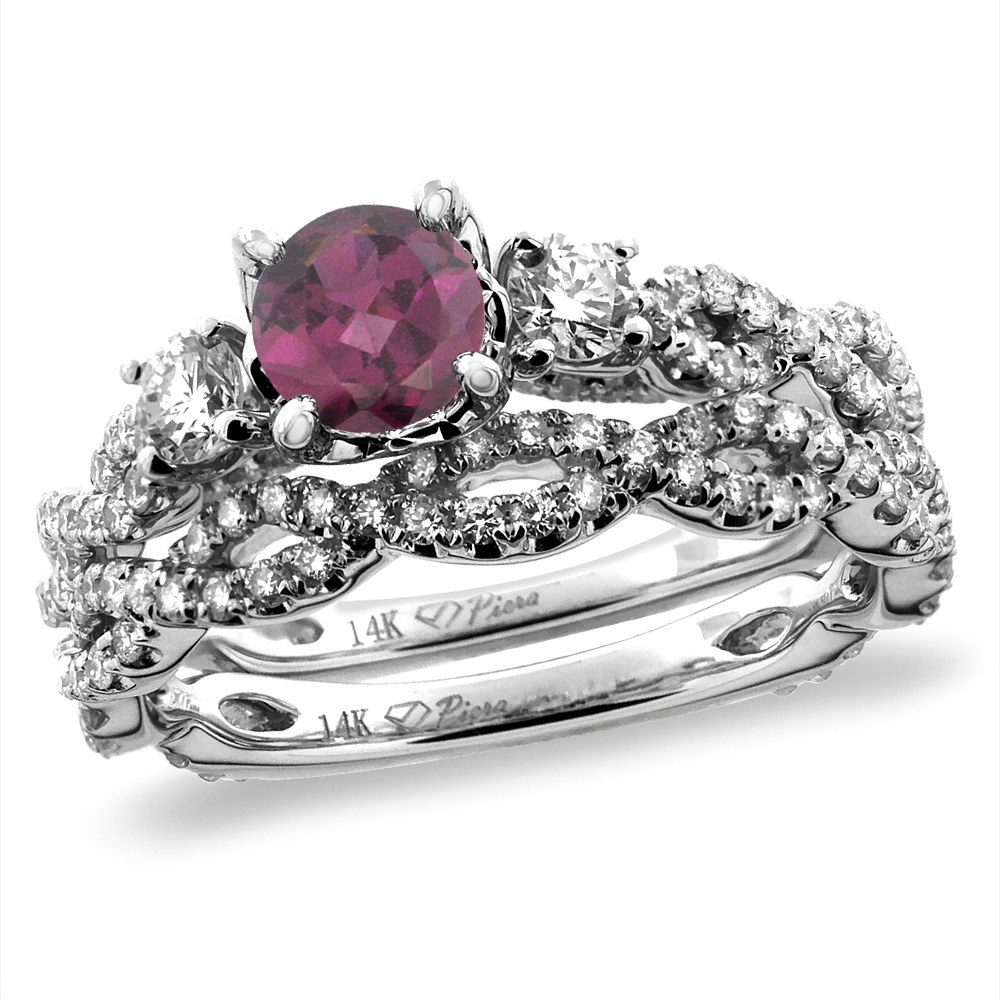 14K White/Yellow Gold Diamond Natural Rodolite 2pc Infinity Engagement Ring Set Round 5 mm, sizes 5-10
