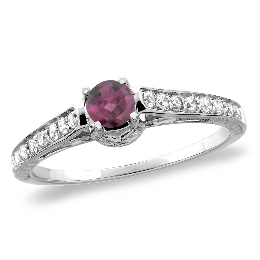14K White/Yellow Gold Diamond Natural Rodolite Engagement Ring Round 5 mm, sizes 5-10