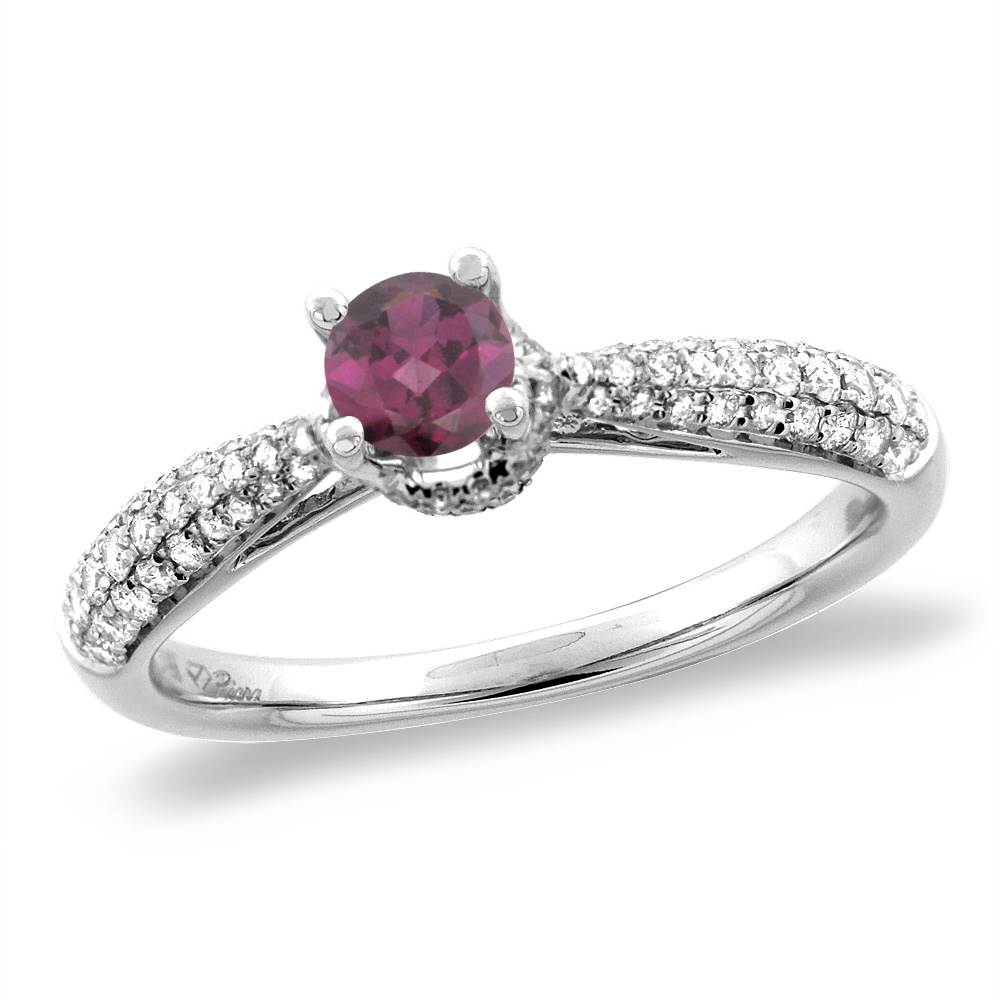14K White/Yellow Gold Diamond Natural Rodolite Engagement Ring Round 5 mm, sizes 5-10