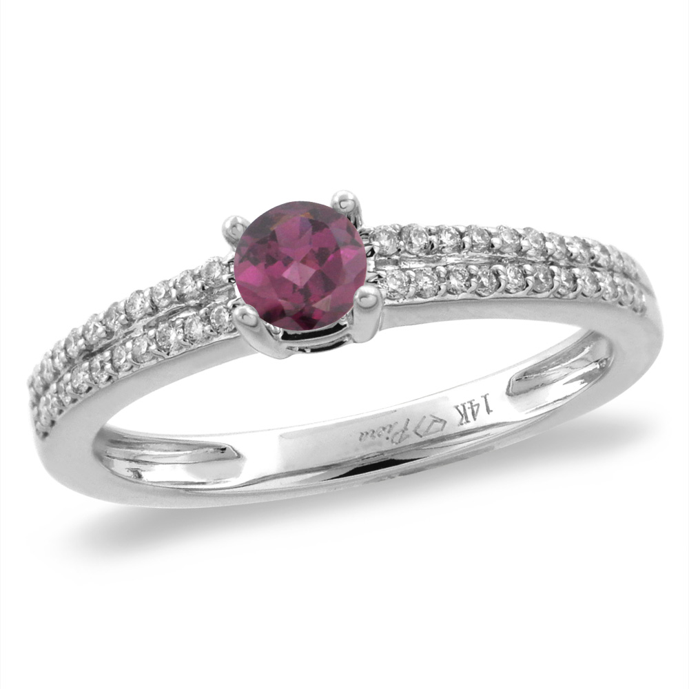 14K White/Yellow Gold Diamond Natural Rodolite Engagement Ring Round 5 mm, sizes 5-10