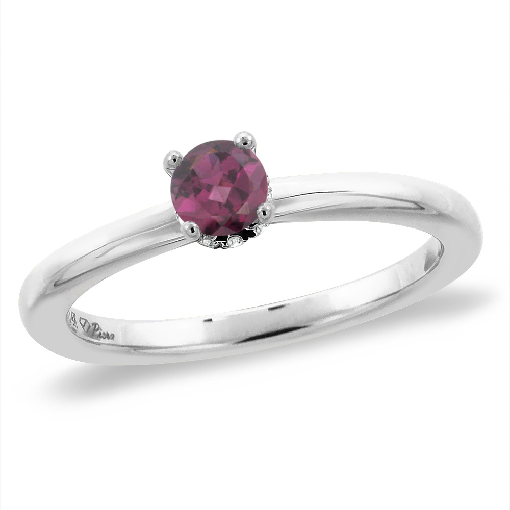 14K White Gold Diamond Natural Rodolite Solitaire Engagement Ring Round 5 mm, sizes 5 -10
