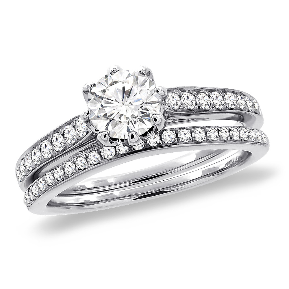14K White Gold 0.5 ct Cubic Zirconia 2pc Engagement Ring Set Round 5 mm, sizes 5-10