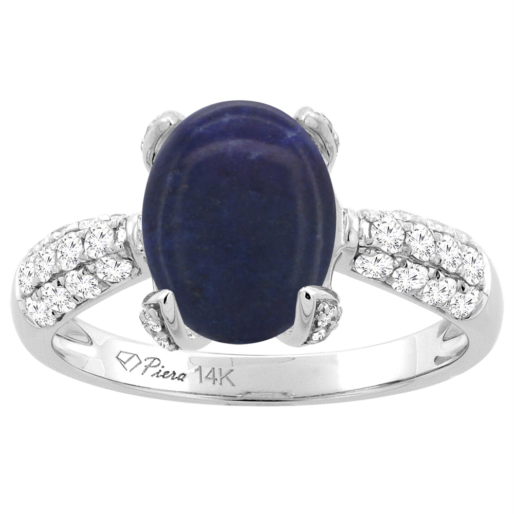 14K White Gold Natural Lapis Engagement Ring Oval 18x13 mm & Diamond Accents, sizes 5 - 10