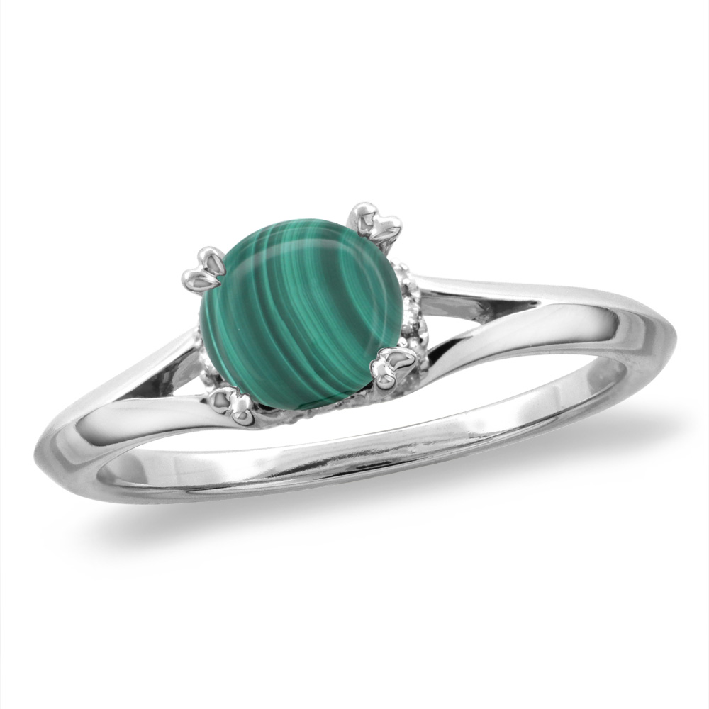 14K White/Yellow Gold Diamond Natural Malachite Solitaire Engagement Ring Round 6 mm, sizes 5-10