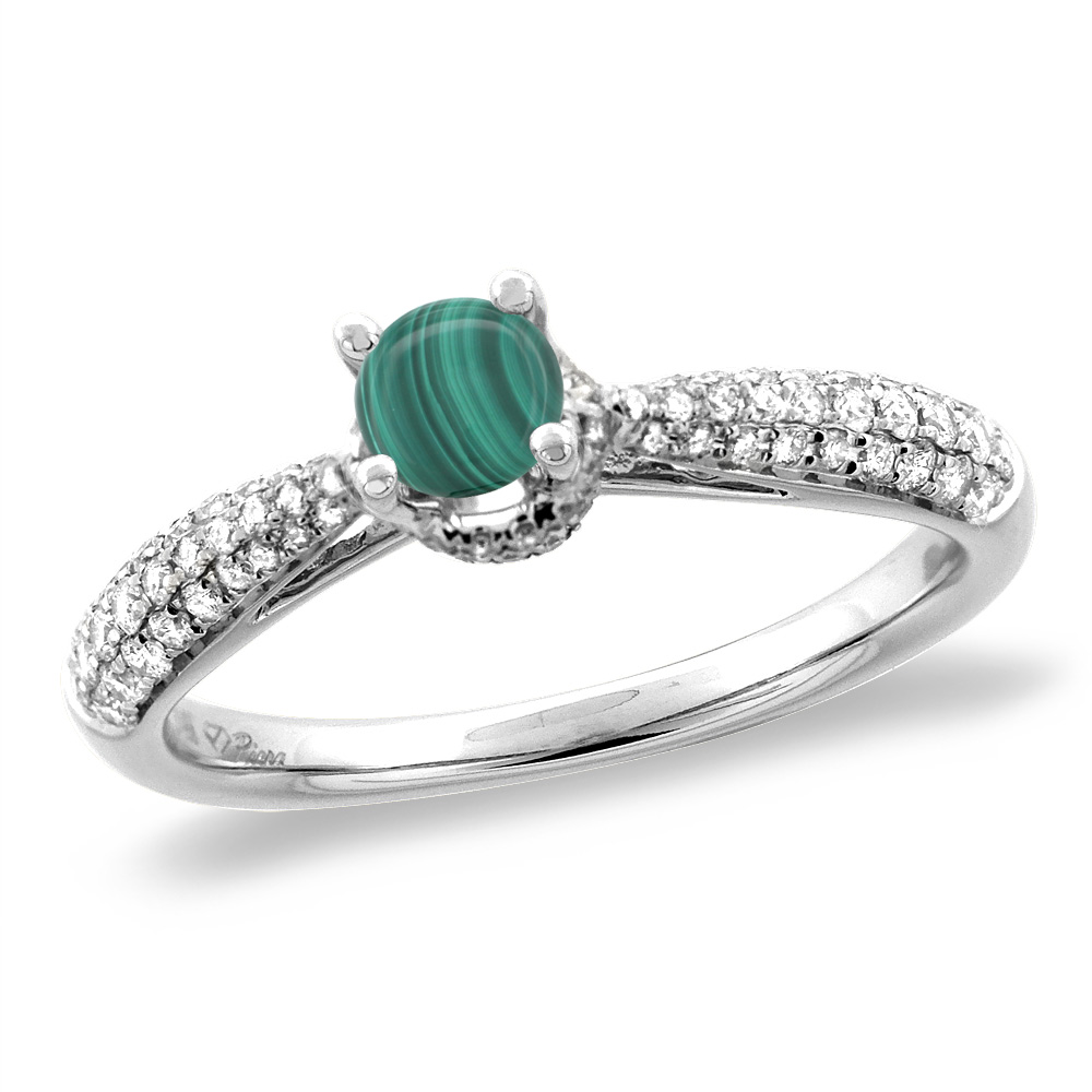 14K White/Yellow Gold Diamond Natural Malachite Engagement Ring Round 5 mm, sizes 5-10