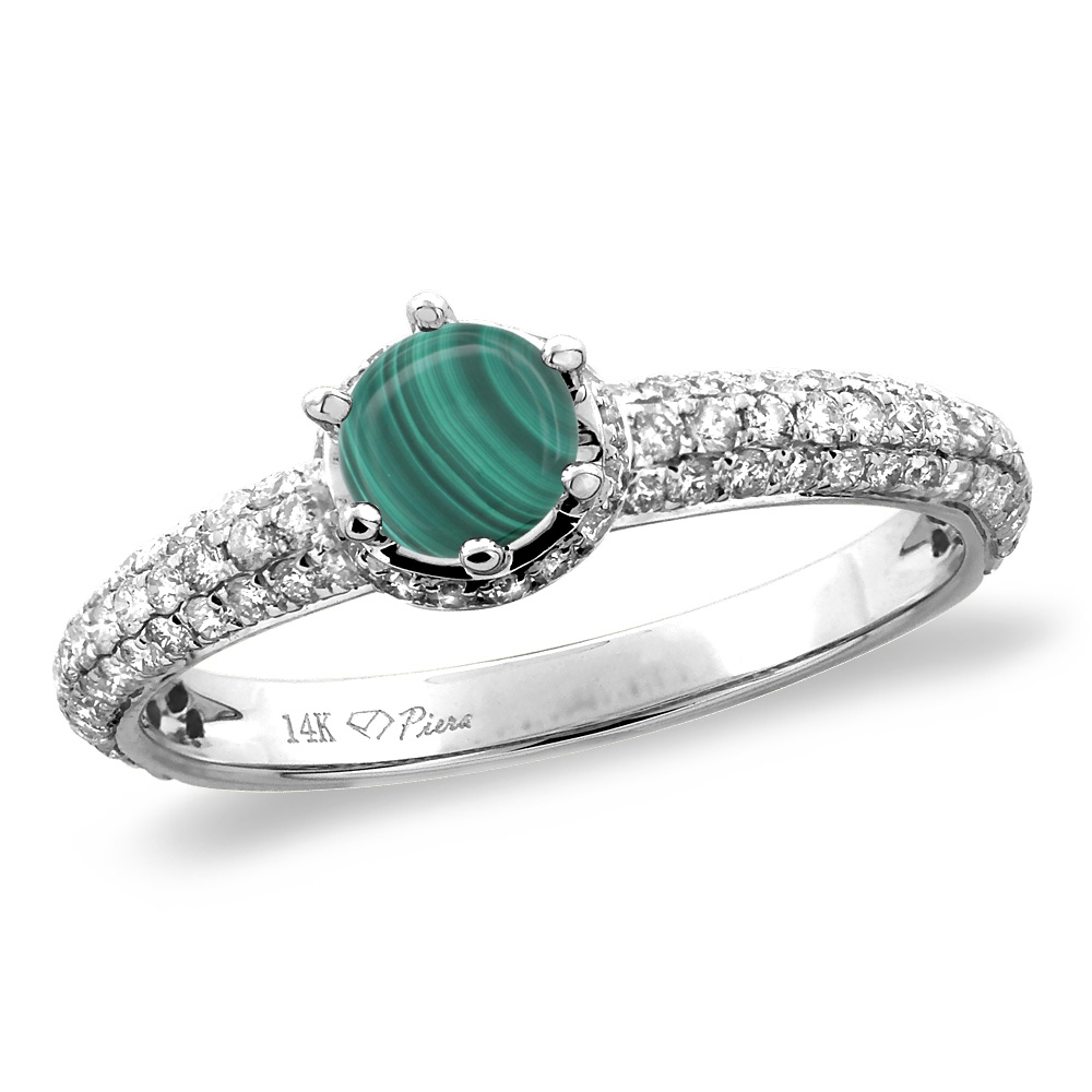 14K White/Yellow Gold Diamond Natural Malachite Engagement Ring Round 5 mm, sizes 5-10
