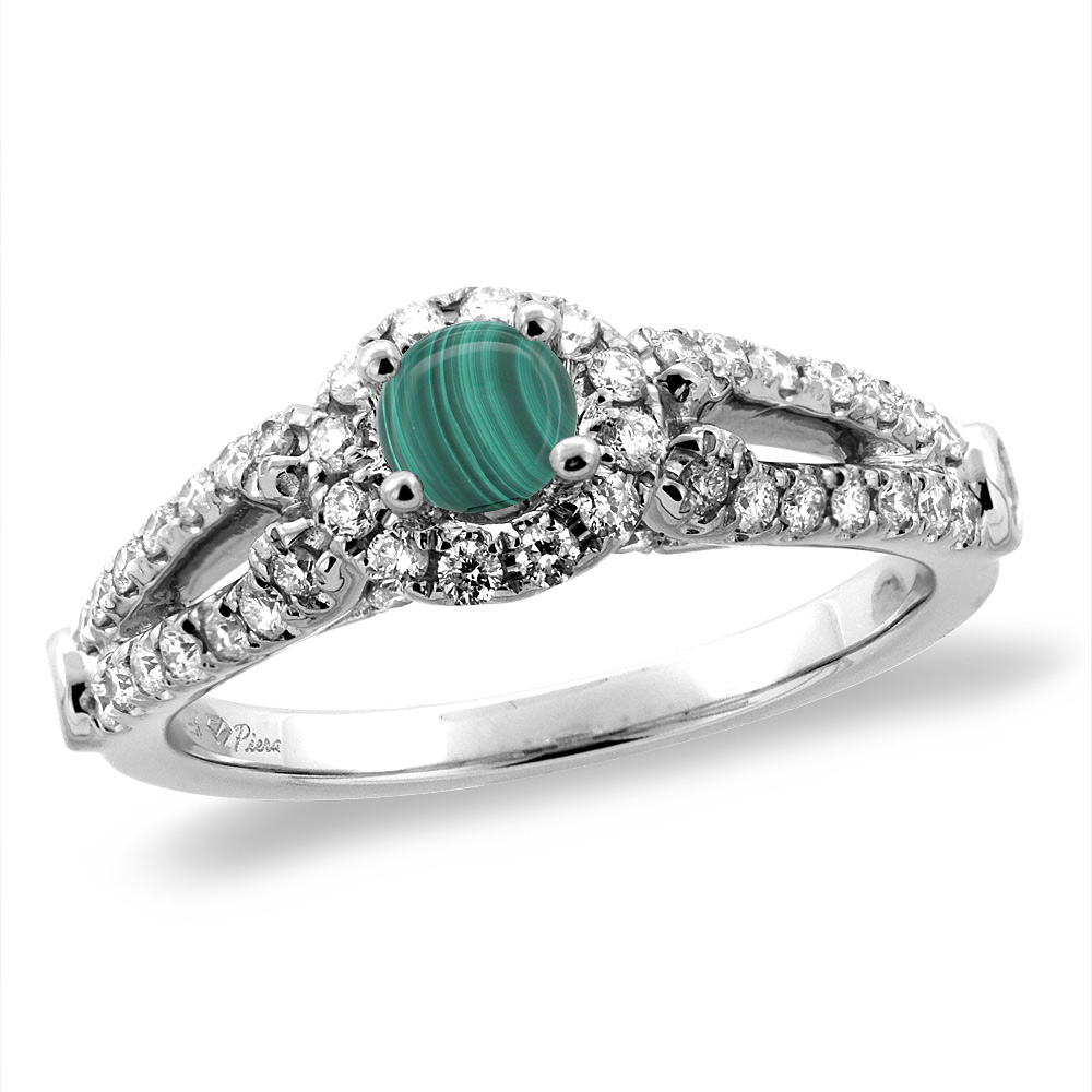 14K White/Yellow Gold Diamond Natural Malachite Halo Engagement Ring Round 4 mm, sizes 5 -10