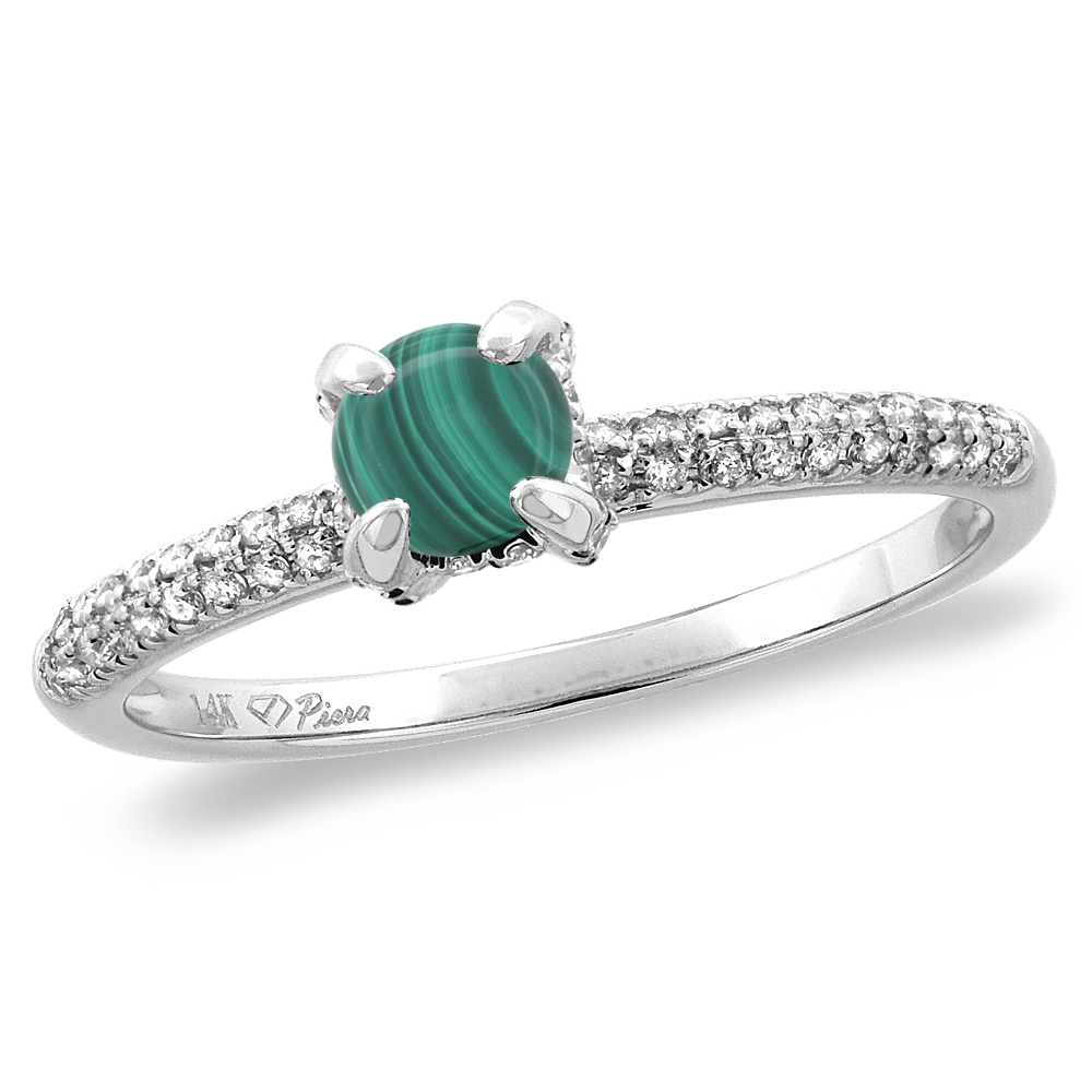 14K White/Yellow Gold Diamond Natural Malachite Solitaire Engagement Ring Round 4 mm, sizes 5 -10