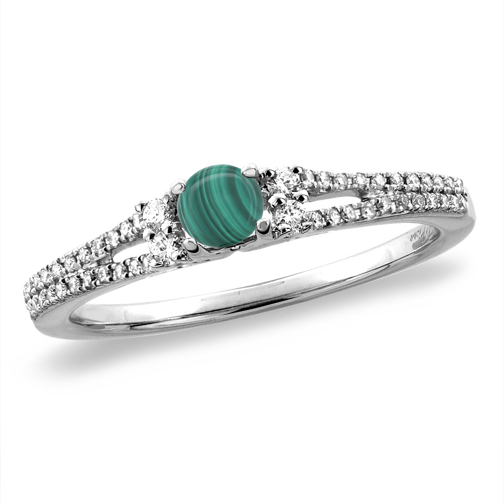 14K White/Yellow Gold Natural Malachite Engagement Ring Round 4 mm, sizes 5 -10