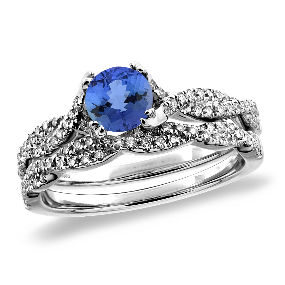 14K White/Yellow Gold Diamond Natural Tanzanite 2pc Infinity Engagement Ring Set Round 5 mm, sizes 5-10