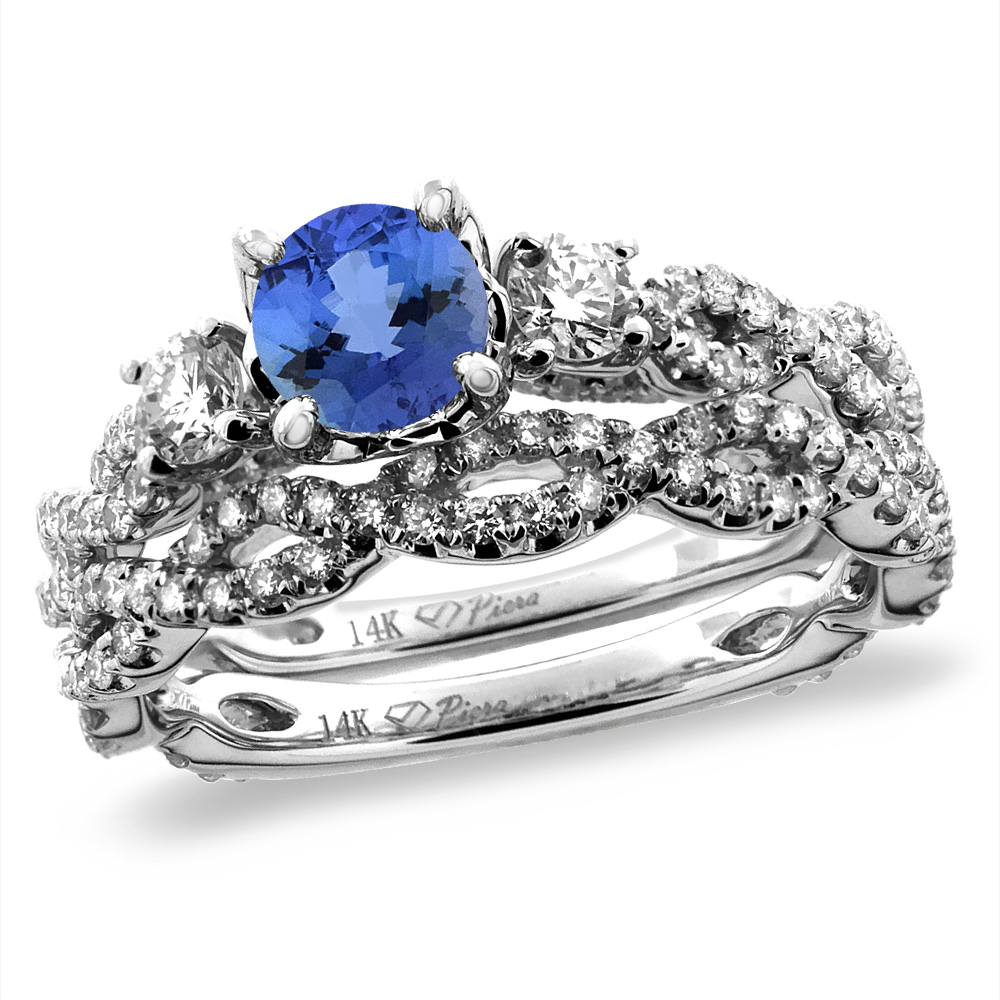 14K White/Yellow Gold Diamond Natural Tanzanite 2pc Infinity Engagement Ring Set Round 5 mm, sizes 5-10