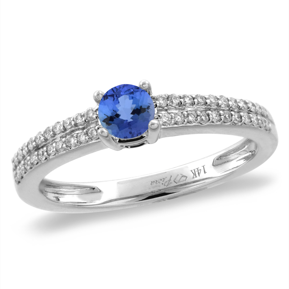 14K White/Yellow Gold Diamond Natural Tanzanite Engagement Ring Round 5 mm, sizes 5-10