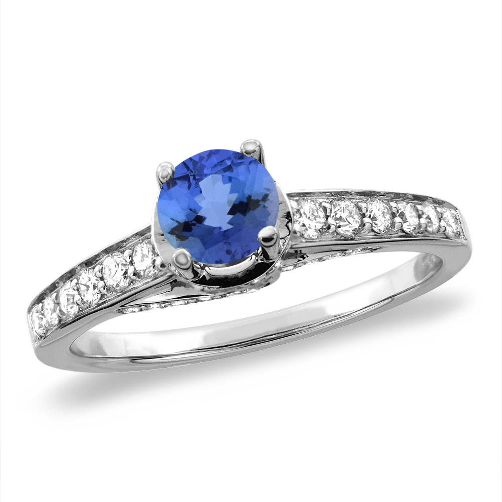 14K White/Yellow Gold Diamond Natural Tanzanite Engagement Ring Round 4 mm, sizes 5 -10