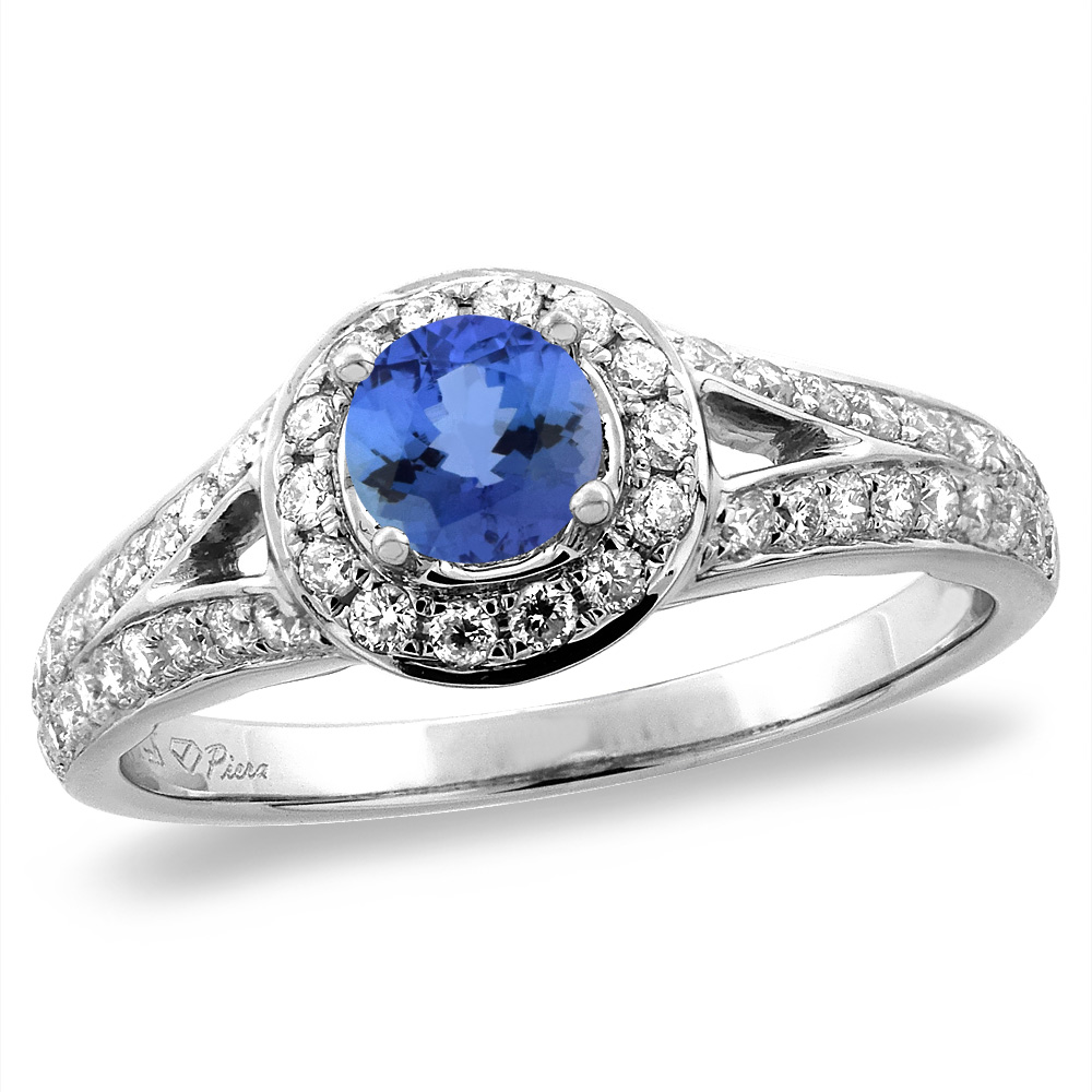 14K White/Yellow Gold Diamond Natural Tanzanite Halo Engagement Ring Round 4 mm, sizes 5 -10